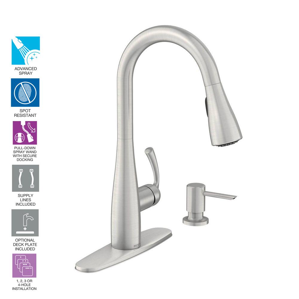 Moen Essie Single Handle Pull Down Sprayer Kitchen Faucet With