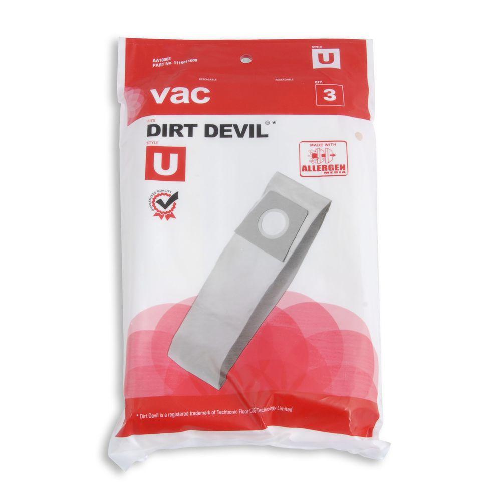Vac Dirt Devil Type U Allergen Bags 3 Pack Vac Dirt Devil Type U Allergen Bags 3 Pack