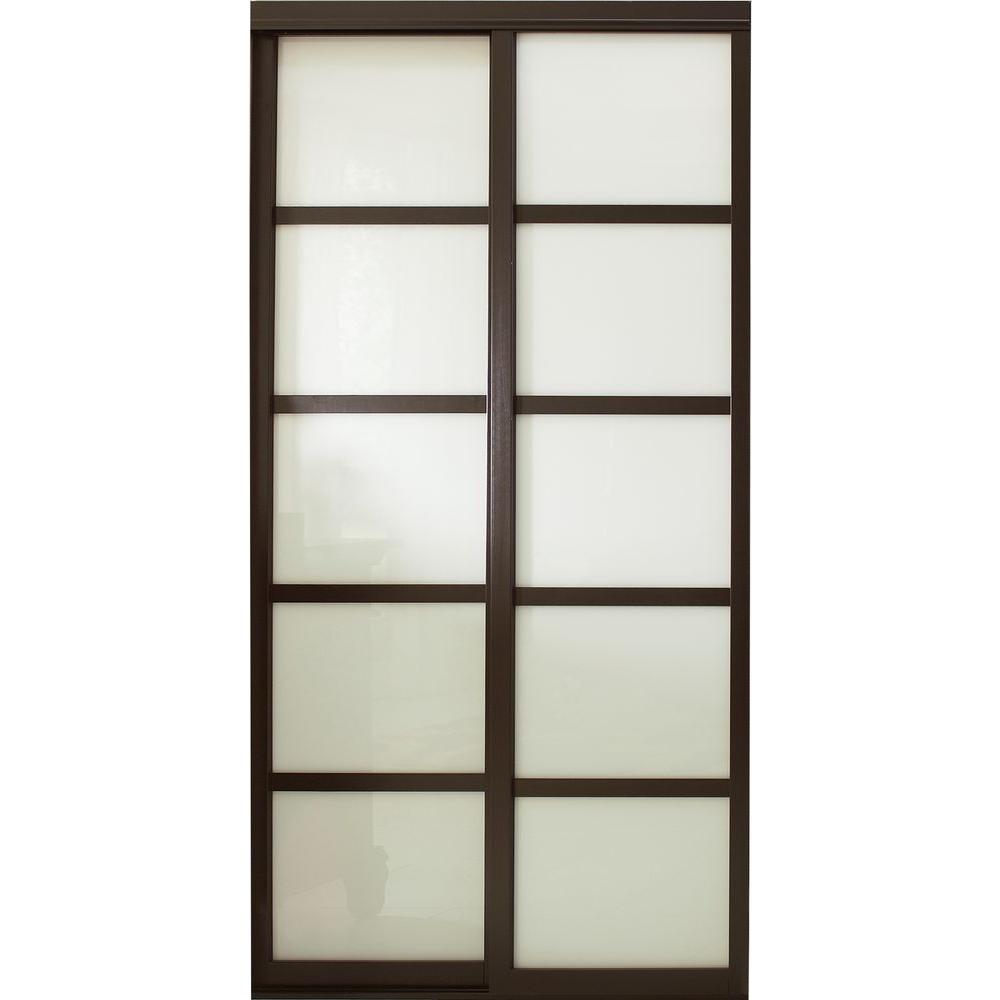 60 In X 81 In Tranquility Glass Panels Back Painted White Interior Sliding Door With Espresso Wood Frame