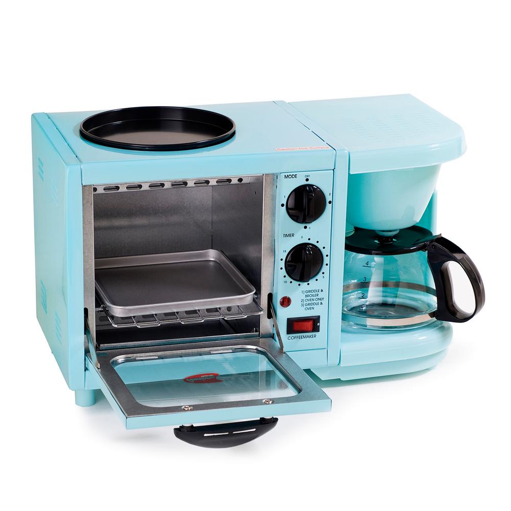 Elite 500 W 2 Slice Blue Toaster Oven With Coffee Maker And Griddle Ebk