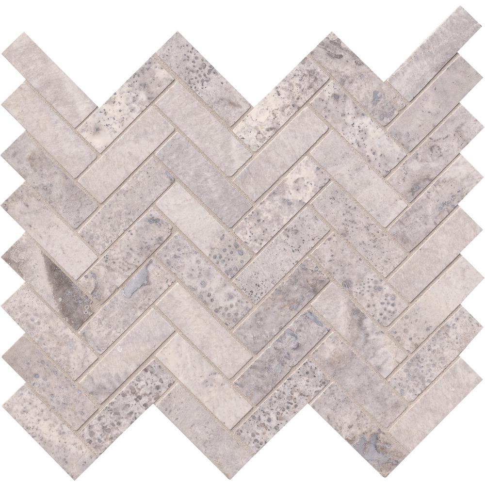 Msi Chiaro Veneer 8 In X 18 10 Mm Tumbled Travertine Mesh Silver Travertine Herringbone 12 In X 10 Mm