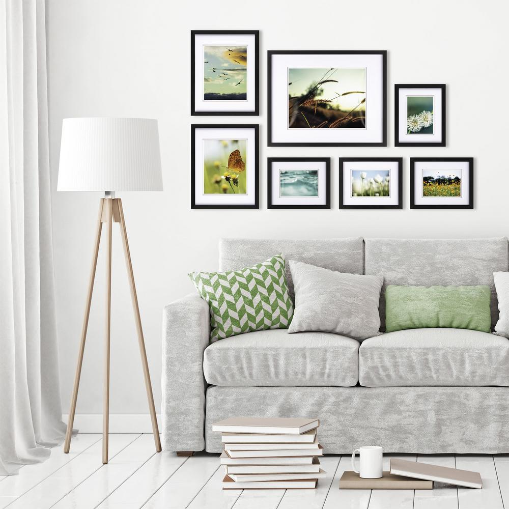 7 Piece Black Airfloat Gallery Wall Photo Frame Set with Decorative Art