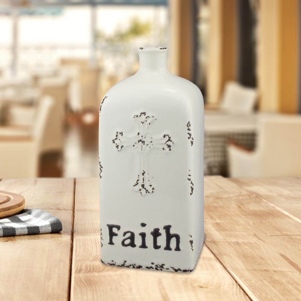 Stonebriar Collection 10 In. Ceramic Faith Vase In Worn White-SB-6114A ...