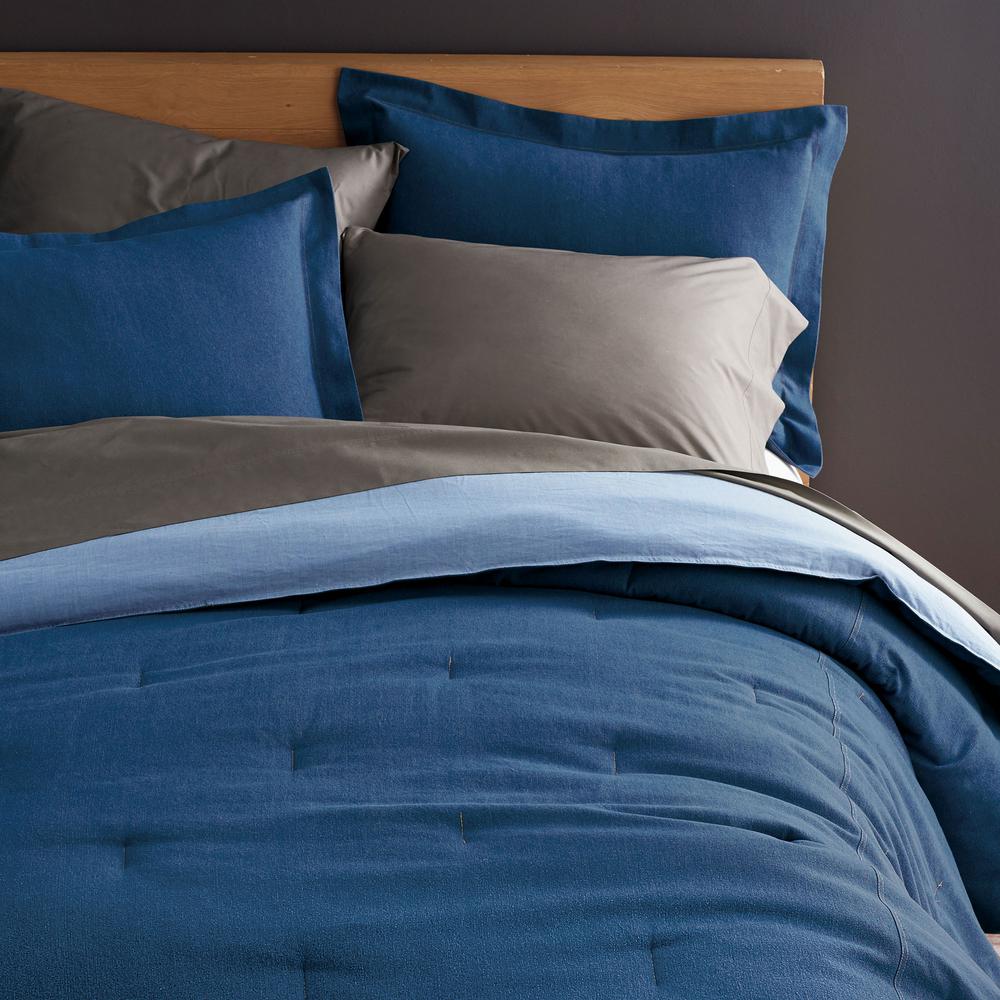 The Company Store Denim Solid Cotton Queen Comforter In Denim