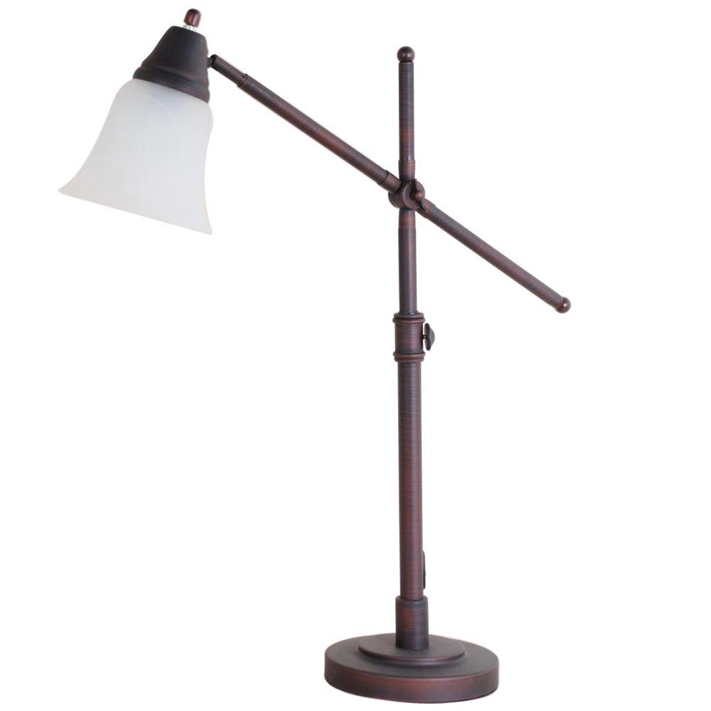 Normande Lighting 20 In Reddish Bronze Desk Lamp With Frosted Glass Shade