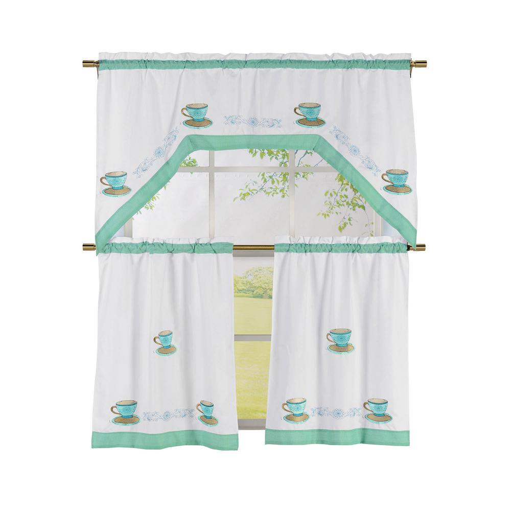 Window Elements Semi Opaque Tea Time Embroidered 3 Piece Kitchen Semi Opaque Tea Time Embroidered 3 Piece Kitchen Curtain Tier And Valance Set