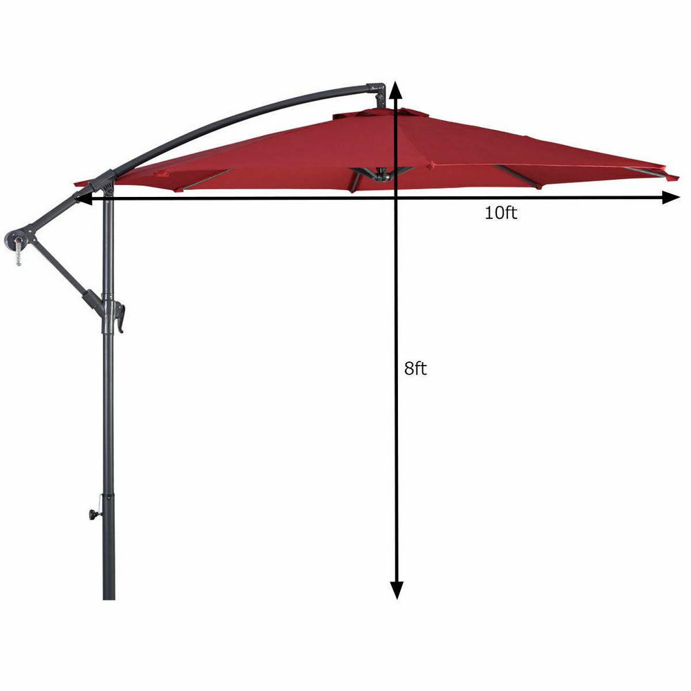 Costway 10 Ft Hanging Umbrella Patio Sun Shade Offset Outdoor Market With Cross Base In Burgundy Op2808bug The Home Depot