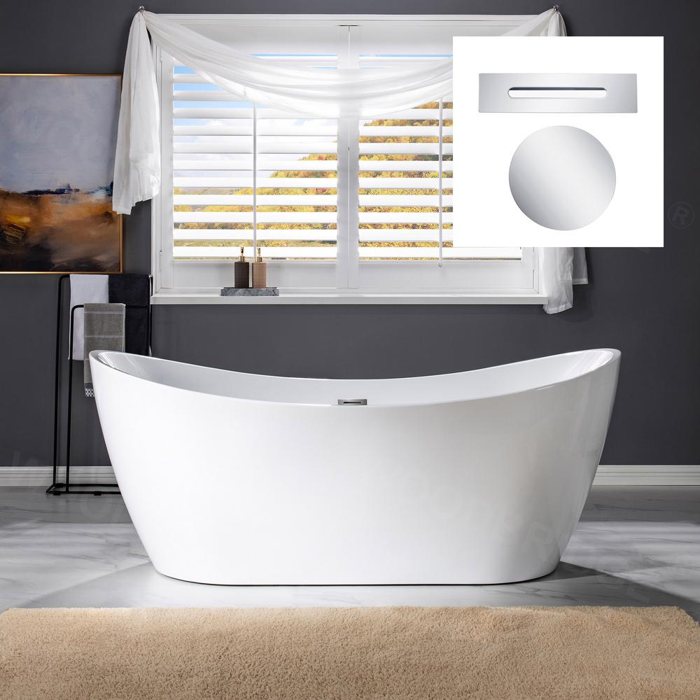 Wyndham Collection Mermaid 67 In Acrylic Flatbottom Center Drain Soaking Tub In White Wcobt100367 The Home Depot