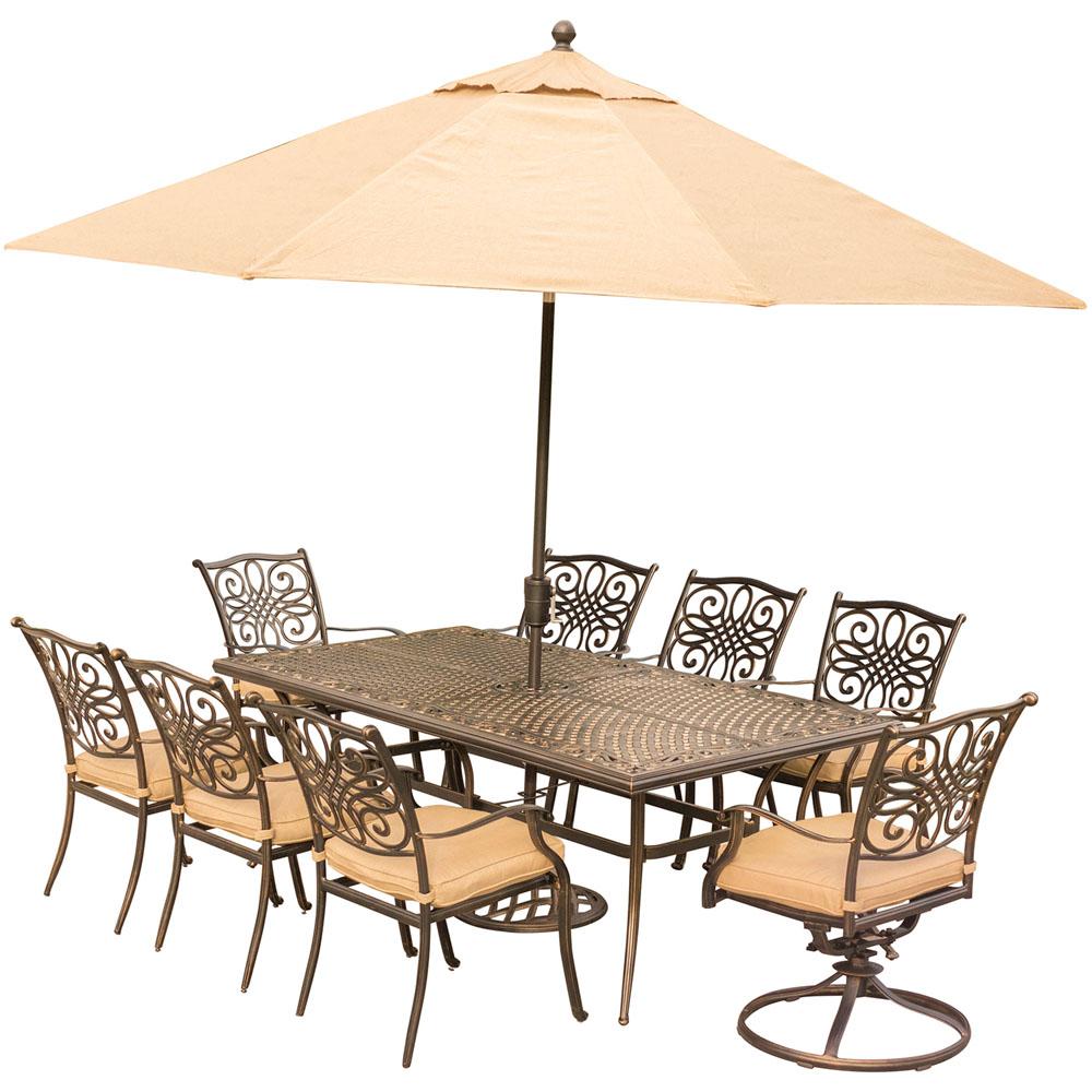 Hanover 9-Piece Outdoor Dining Set with Rectangular Cast Table and 2 Swivels... by Hanover