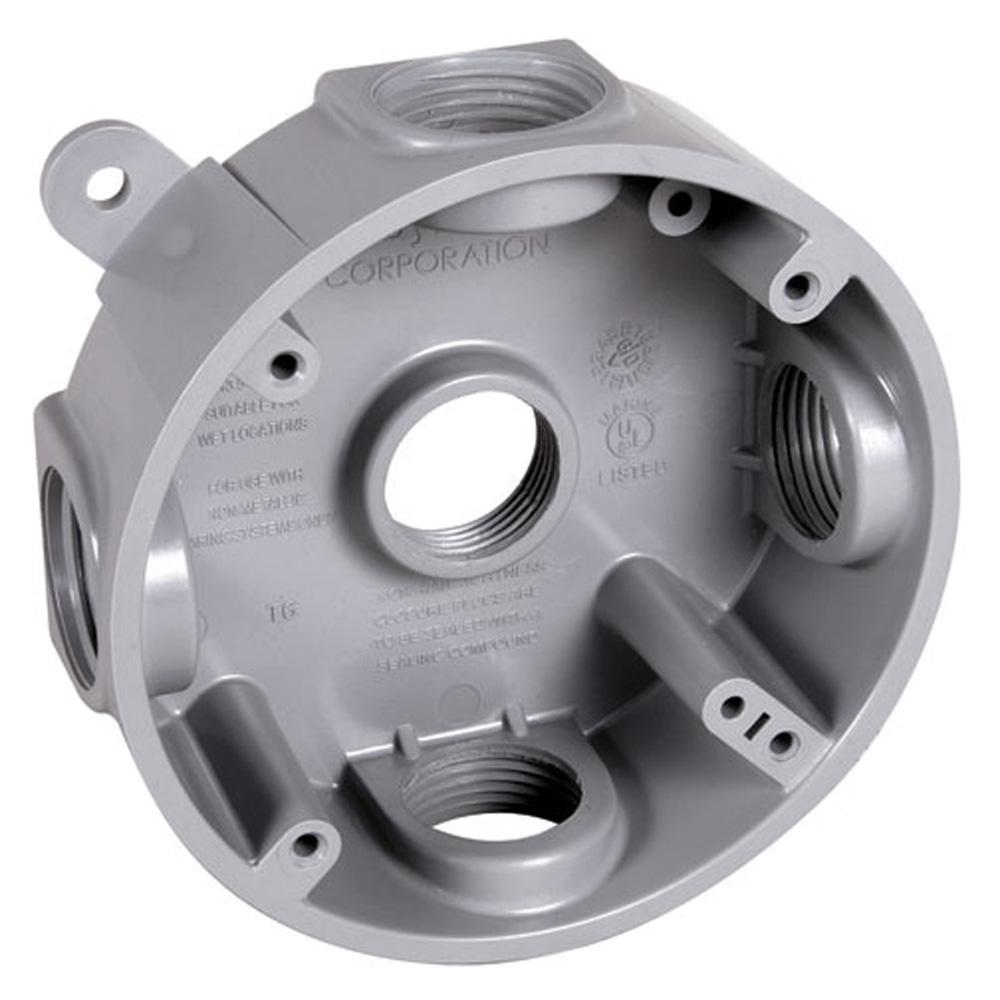 4 In Round Weatherproof Box With Five 1 2 Or 3 Outlets