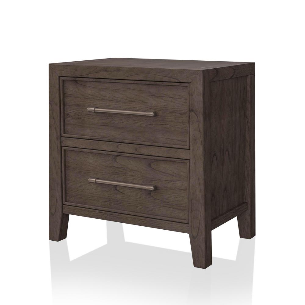 Furniture Of America Forest Garden Warm Gray 2 Drawer Nightstand With Usb Plug 24 In H X 23 In W X 16 In D Idf 7918n The Home Depot