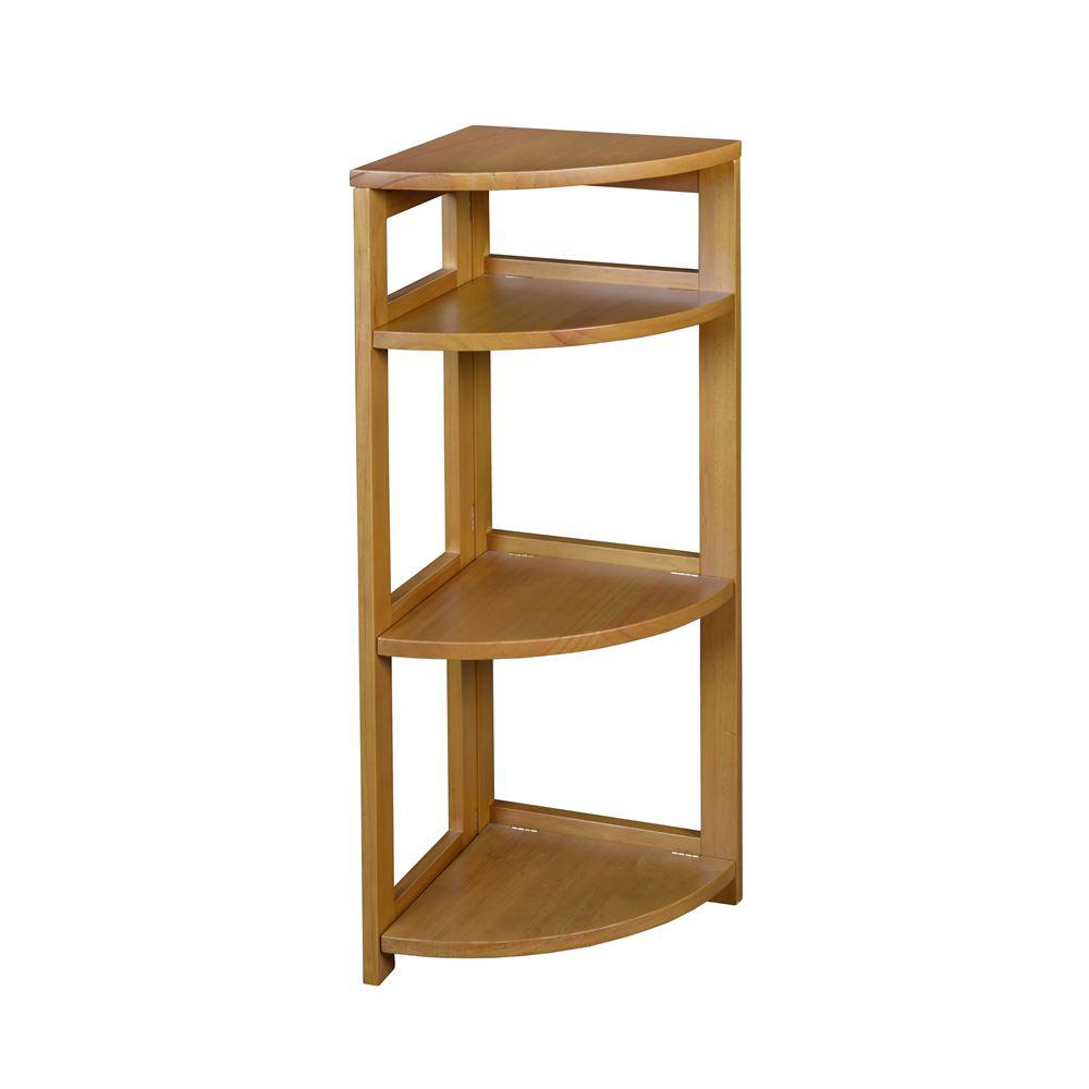 Regency 34 in. Medium Oak Wood 3shelf Foldable Corner Bookcase