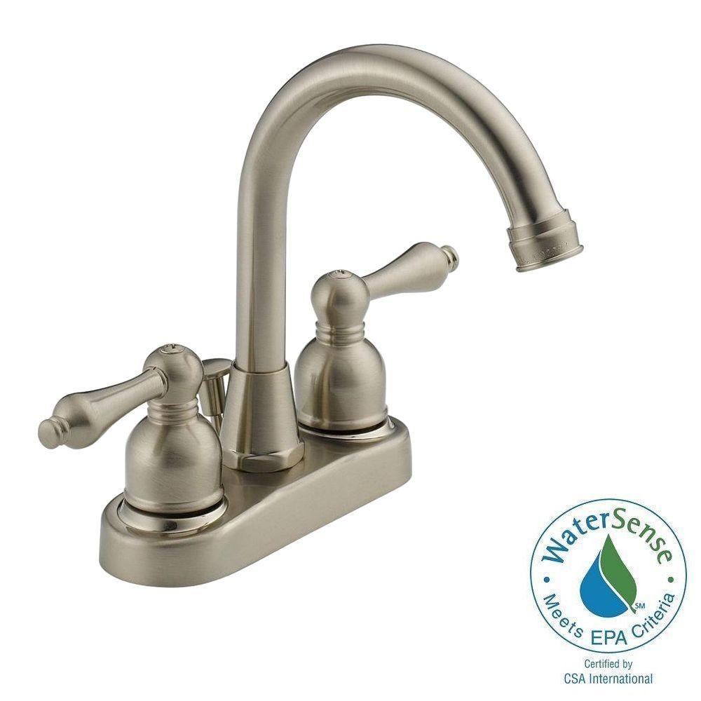 Westbrass 4 in. Centerset 2Handle HighArc Bathroom Faucet in Satin