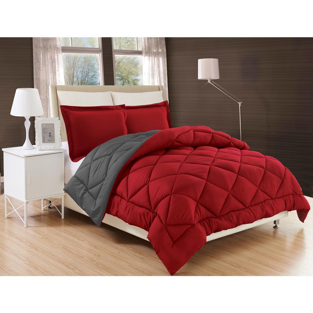 Elegant Comfort 3 Piece Burgundy Gray Full Queen Comforter Set Cmf