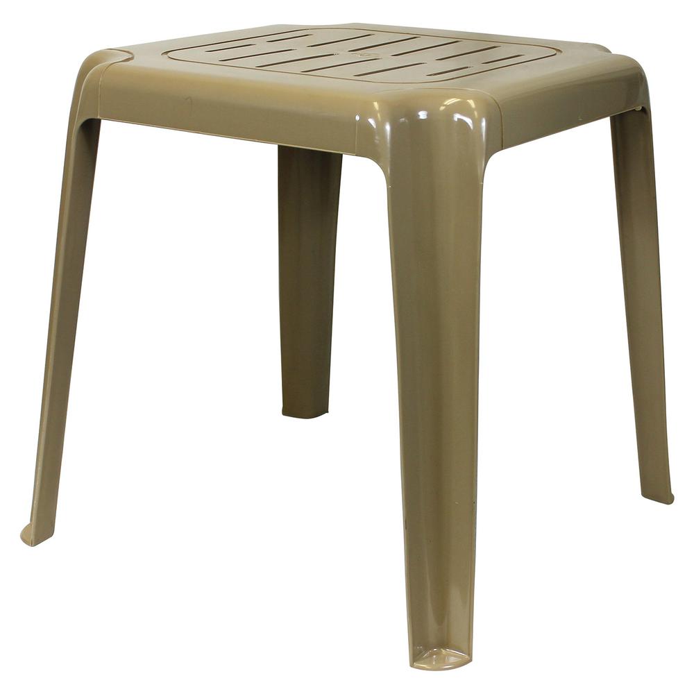 Emsco 17 In Sand Stackable Slotted Plastic Outdoor Side Table 96640 Sand Stackable Slotted Plastic Outdoor Side Table