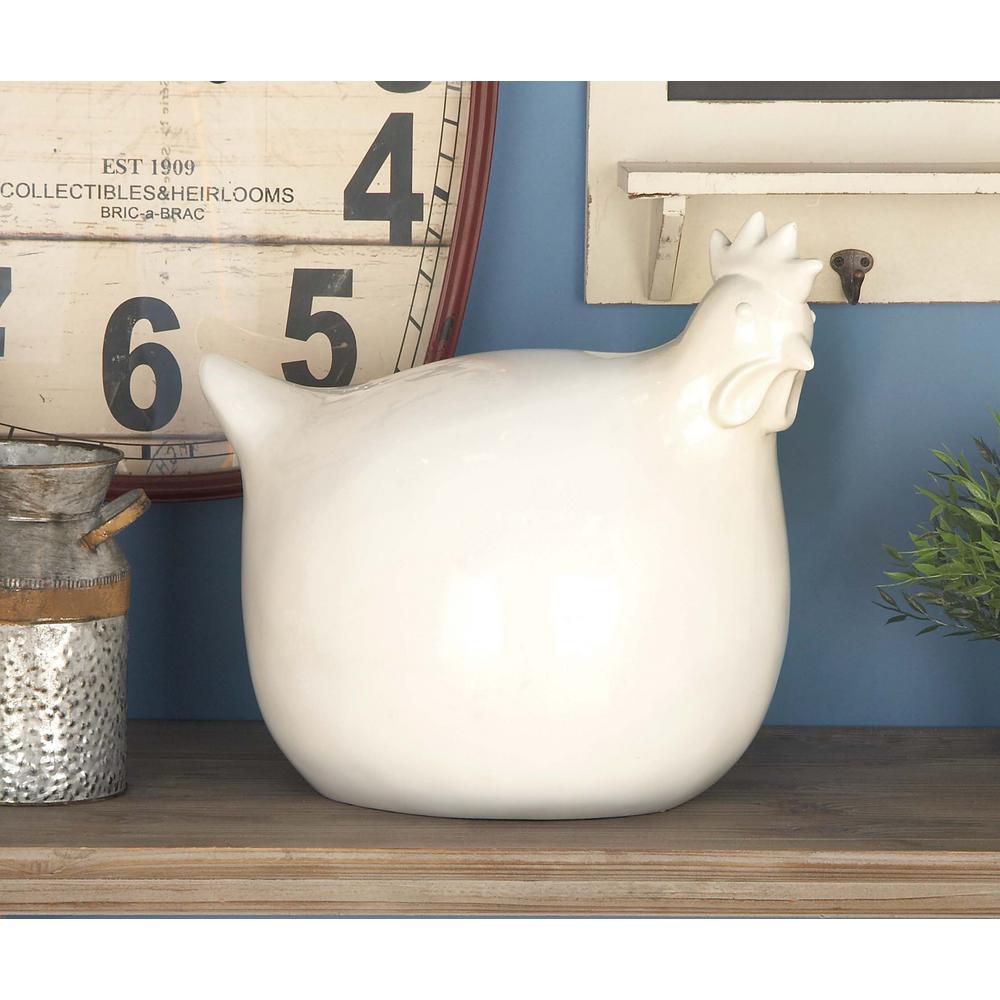Decmode Farmhouse 16 inch white polystone chicken sculpture, White