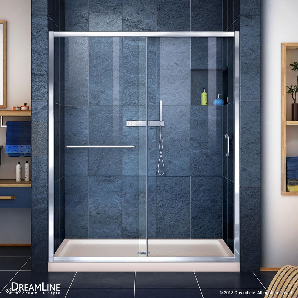 Dreamline Infinity Z 32 In X 54 In Semi Frameless Sliding Shower Door In Chrome With Biscuit Shower Base