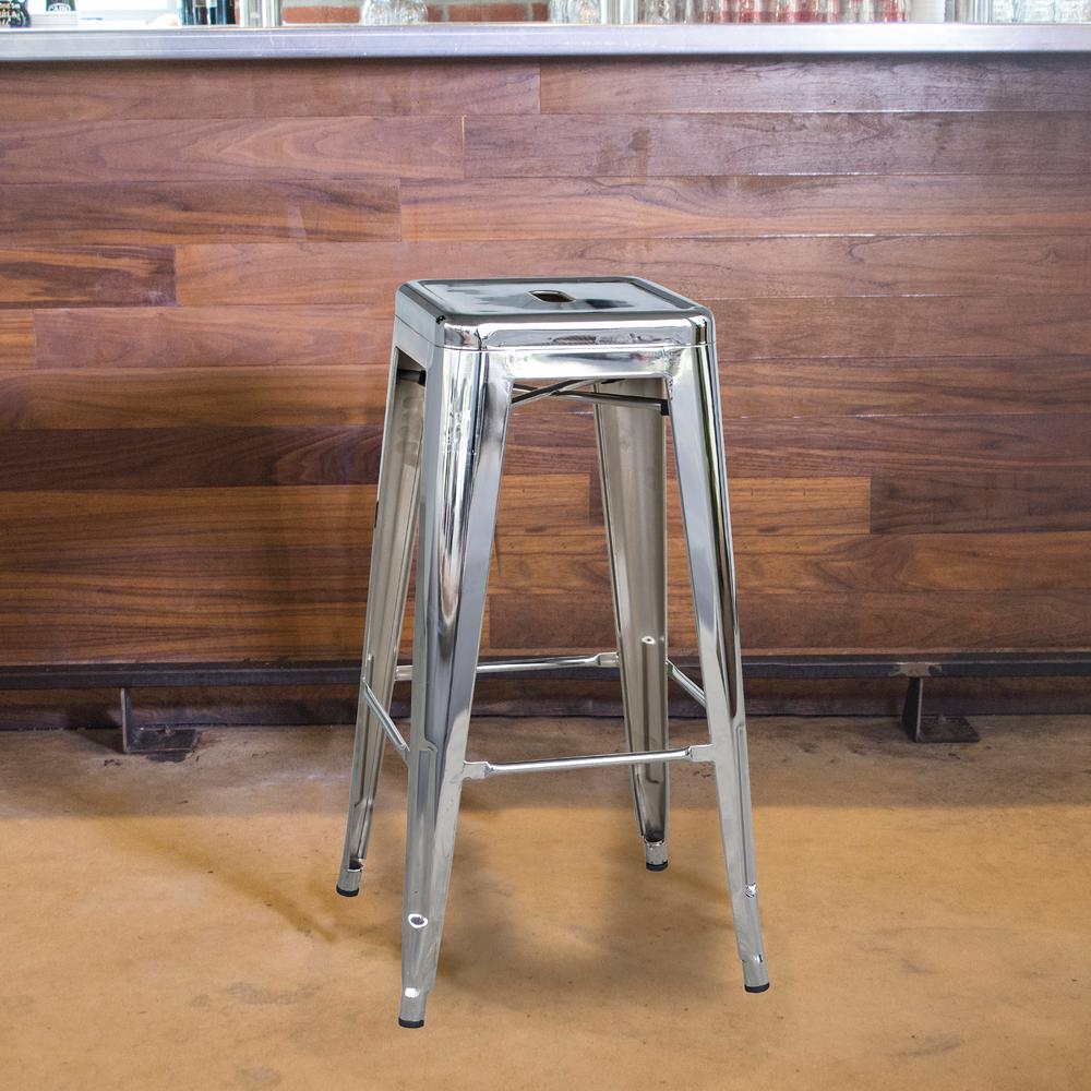 AmeriHome Loft Style 30 In. Stackable Metal Bar Stool In Chrome Silver ...