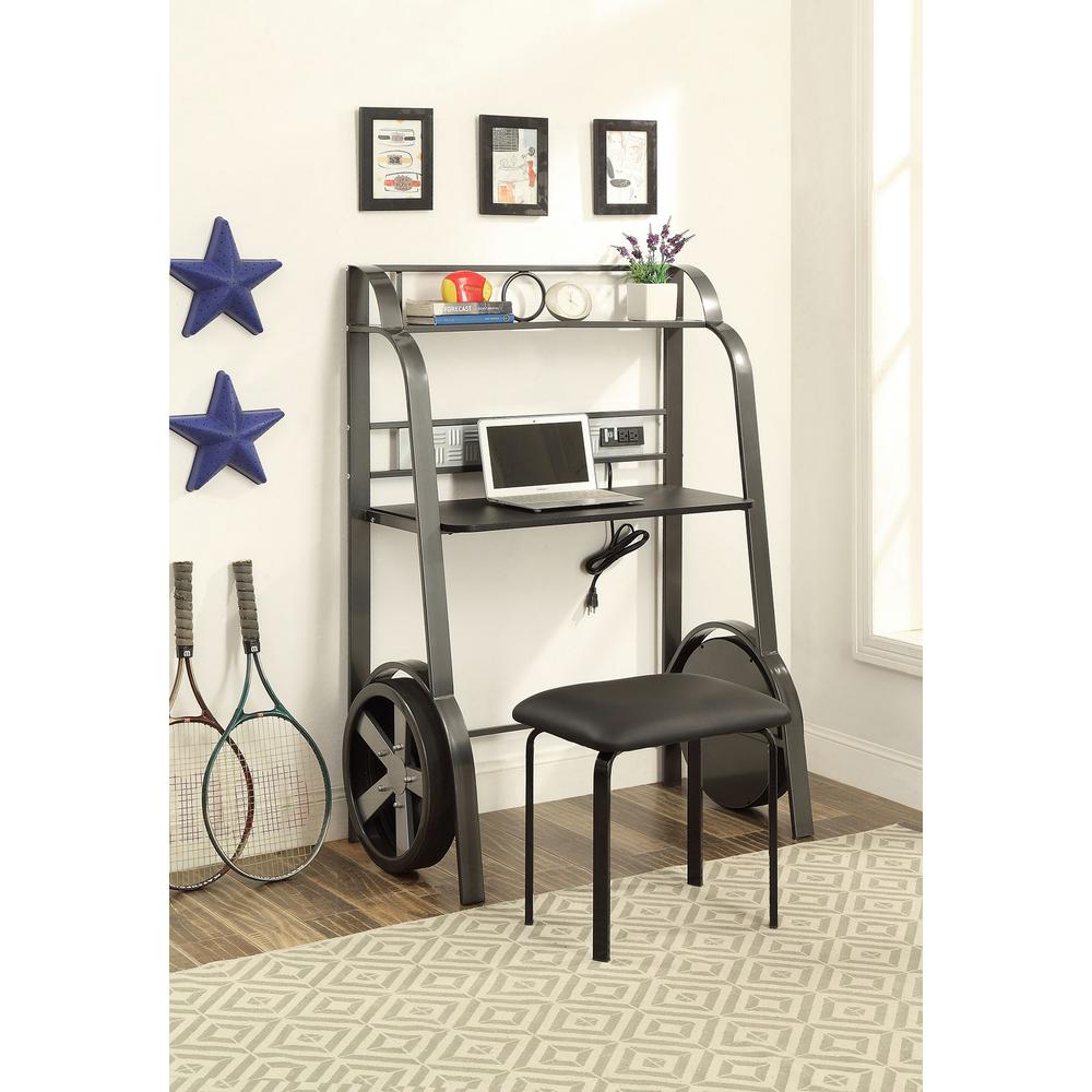 Furniture Of America Curie 2 Piece Gun Metal Desk Set Idf 7946dk