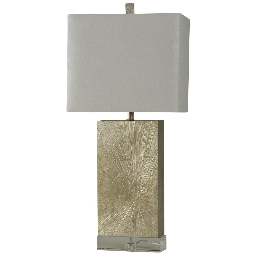 Stylecraft 34 In Silver Wood Table Lamp With White Hardback Fabric Shade Stylecraft 34 In Silver Wood Table Lamp With White Hardback Fabric Shade