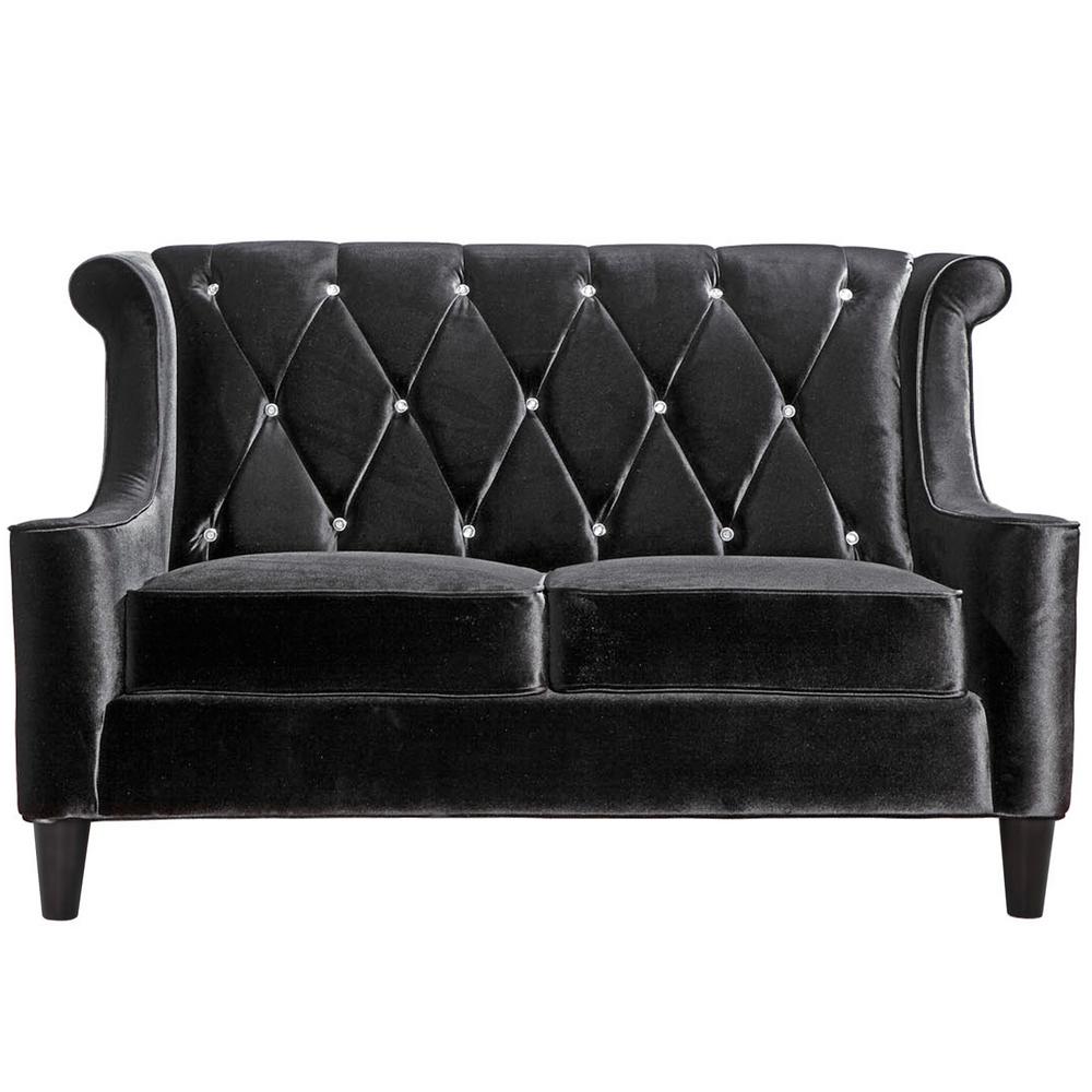 Armen Living Barrister Loveseat In Black Velvet With Crystal