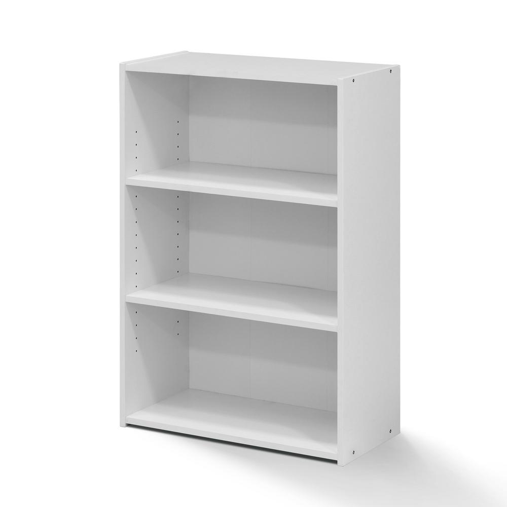 Furinno Wright 35 28 In Soft White Faux Wood 3 Shelf Standard Bookcase With Adjustable Shelves 17060wh The Home Depot