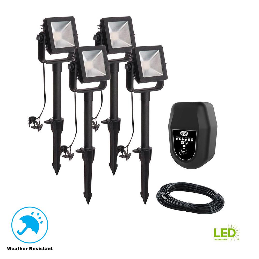 Transformer Landscape Lighting Outdoor The Home Depot Low Voltage Black Outdoor Integrated Led Landscape Flood Light 4 Pack