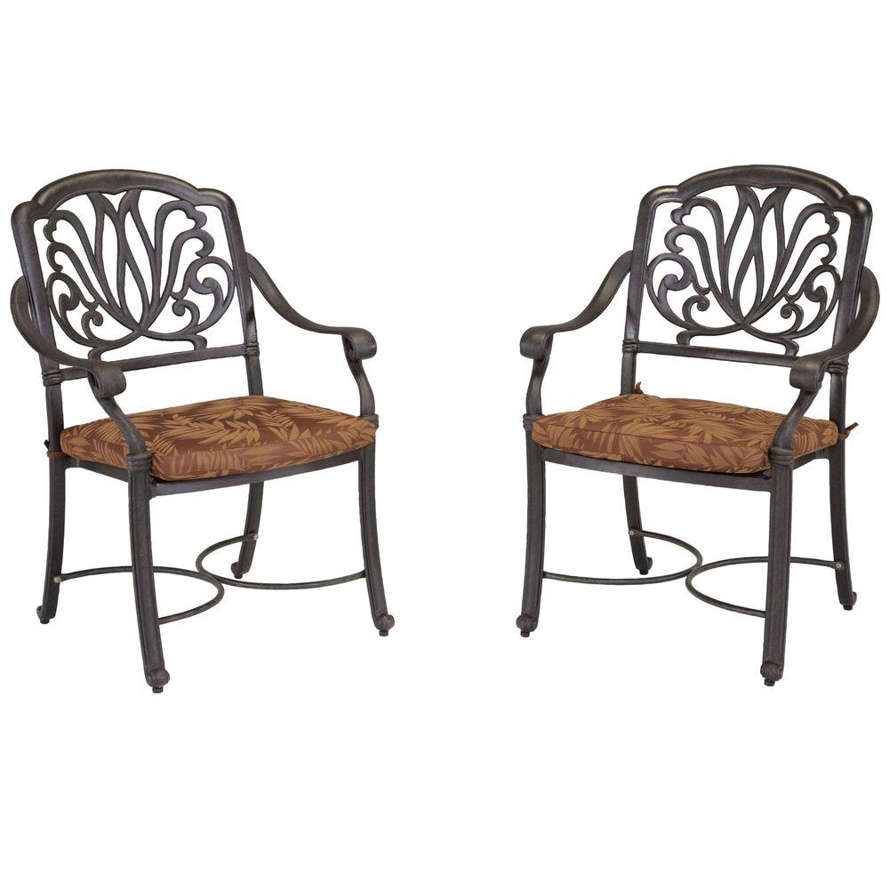 Home Styles Floral Blossom Patio Arm Chairs with Burnt Sierra Leaf Cushions (Set of 2)5558802