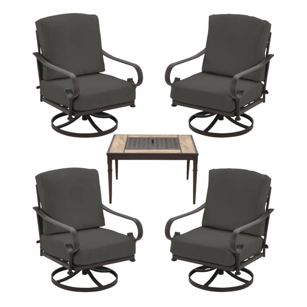 Hampton Bay Whitfield 5Piece Dark Brown Metal Outdoor Patio Round Fire