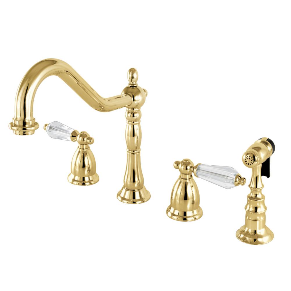 Kingston Brass Vintage Crystal 2 Handle Standard Kitchen Faucet With Side Sprayer In Polished