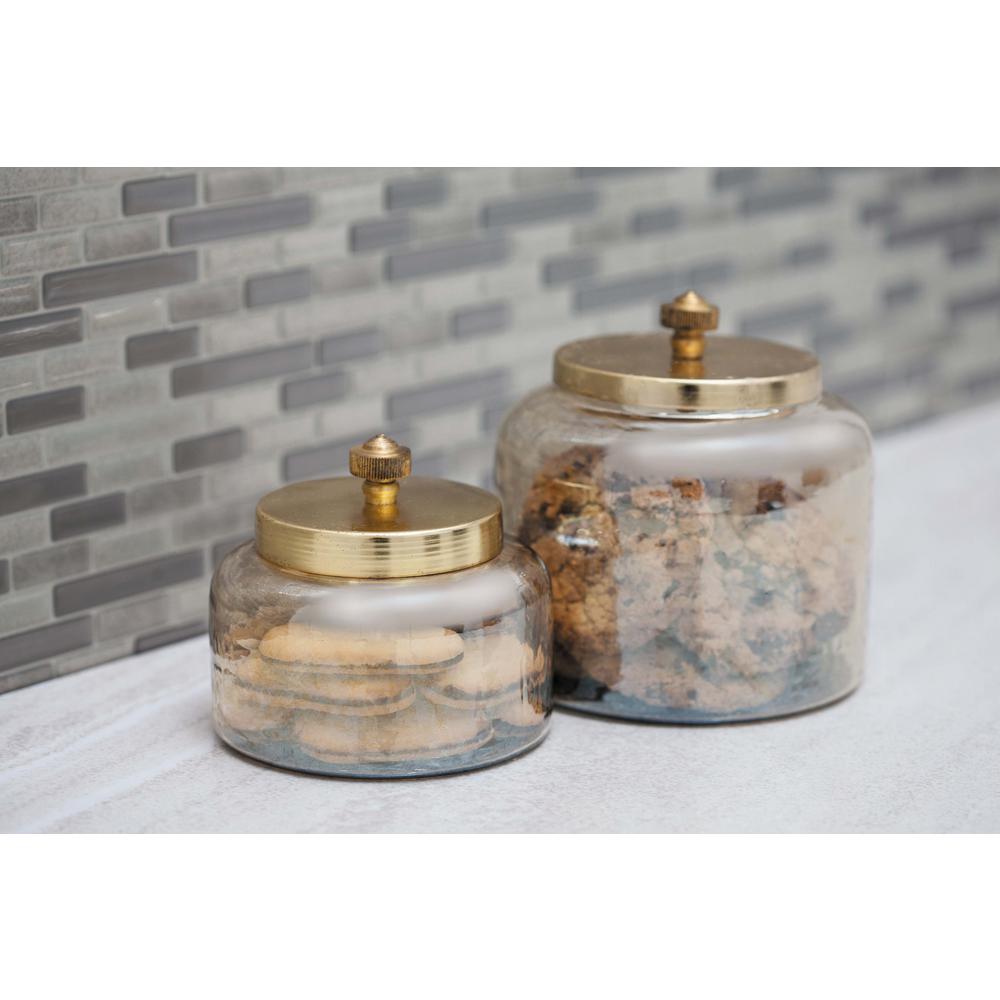 Litton Lane Cylindrical Clear Glass Jar With Brown Wood Lid Set