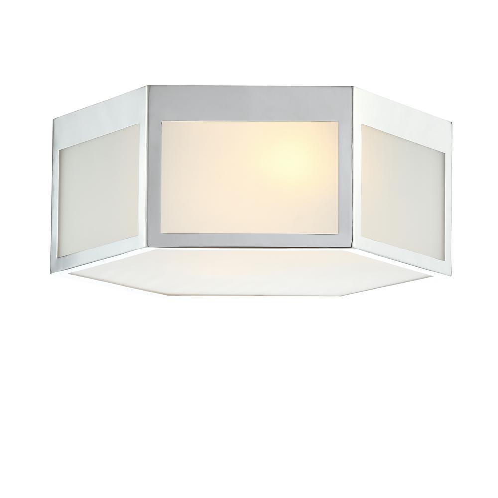 JONATHAN Y Minimo 13 in. Chrome Hexagon Metal/Frosted Glass LED Flush ...