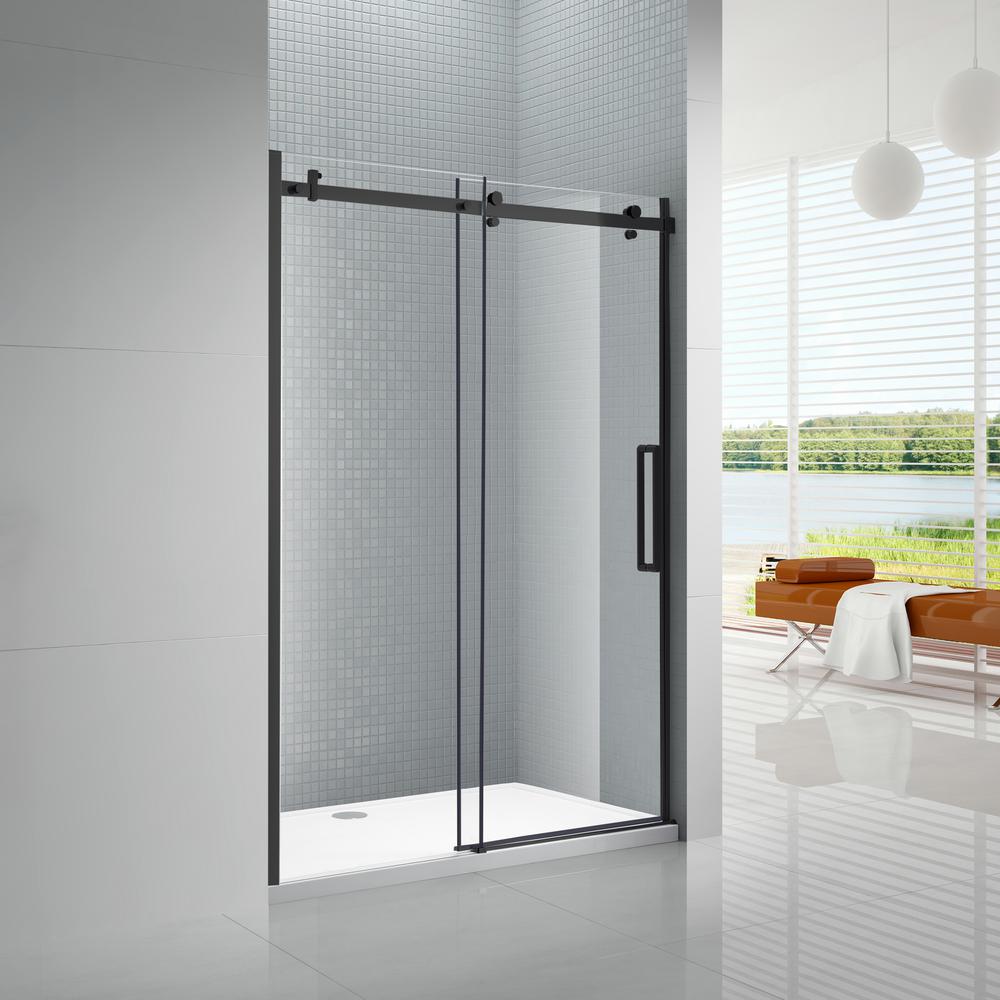 Primo 48 In X 78 In Frameless Sliding Shower Door In Black With 8 Mm Clear Glass Primo 8 48bt