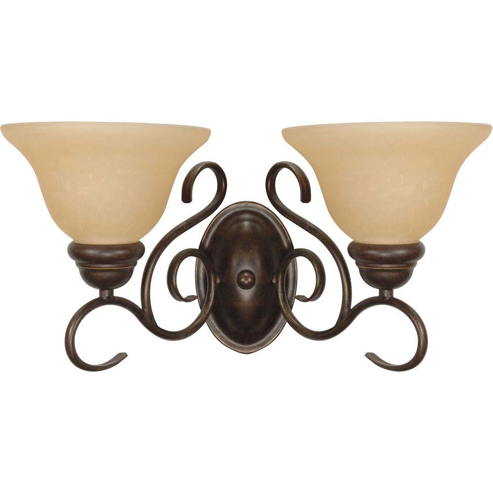 Glomar Adria 2 Light Sonoma Bronze Sconce With Champagne Linen