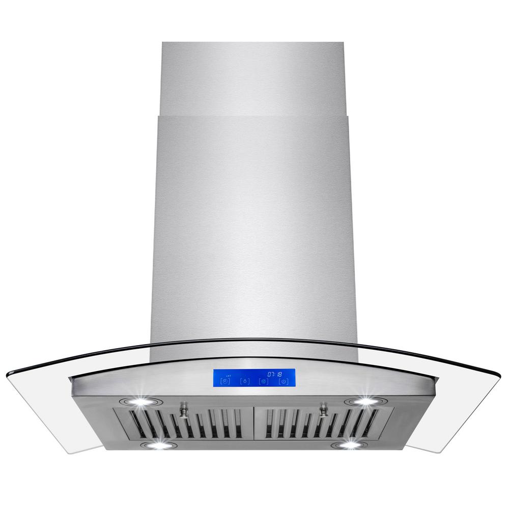 Island Range Hoods The Home Depot Convertible Island Mount Range Hood In Stainless Steel With Tempered Glass Leds