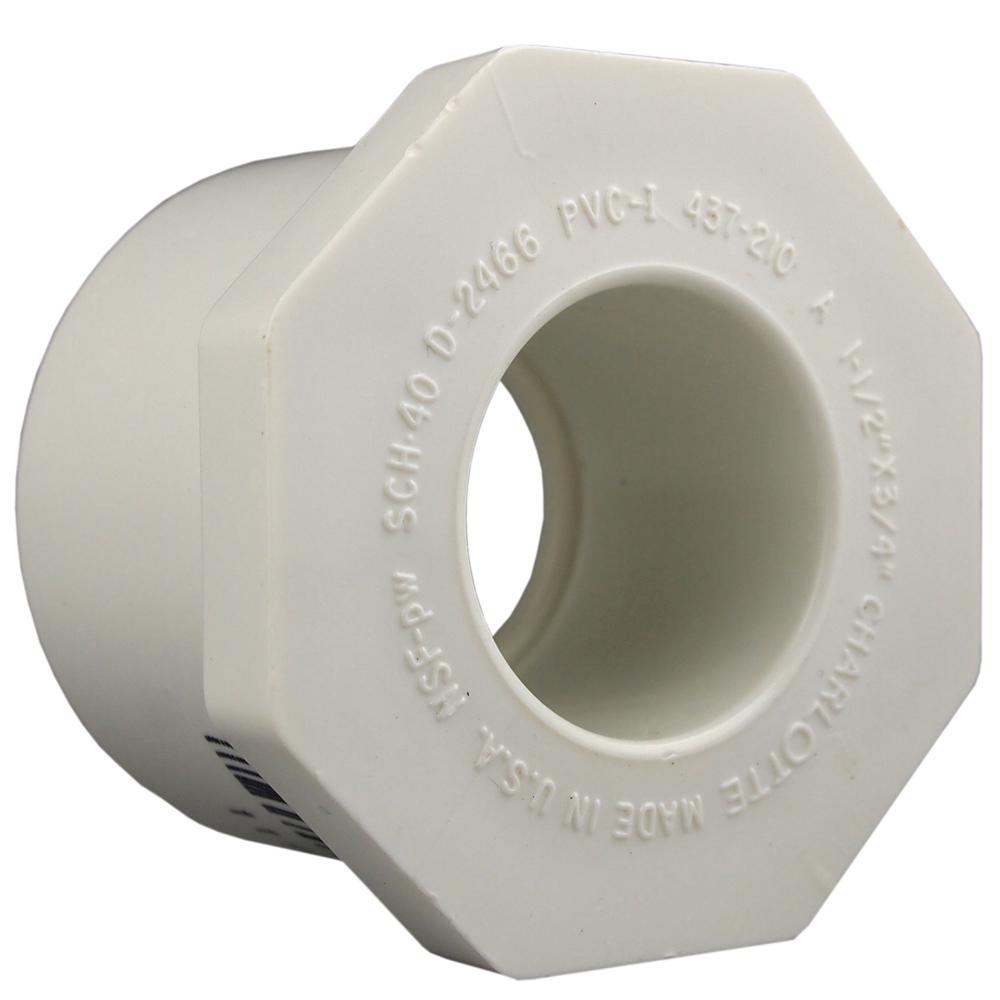 Charlotte Pipe 1 1 2 In X 3 4 In Pvc Sch 40 Spg X S Reducer Bushing Pvchd The Home Depot