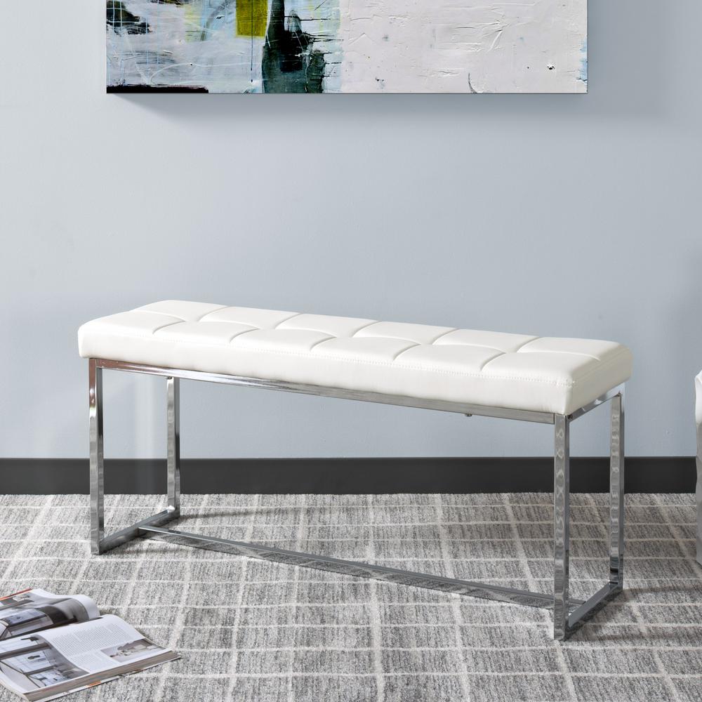 Metal White Dining Benches Kitchen Room Furniture Huntington Modern White Leatherette Bench With Chrome Base