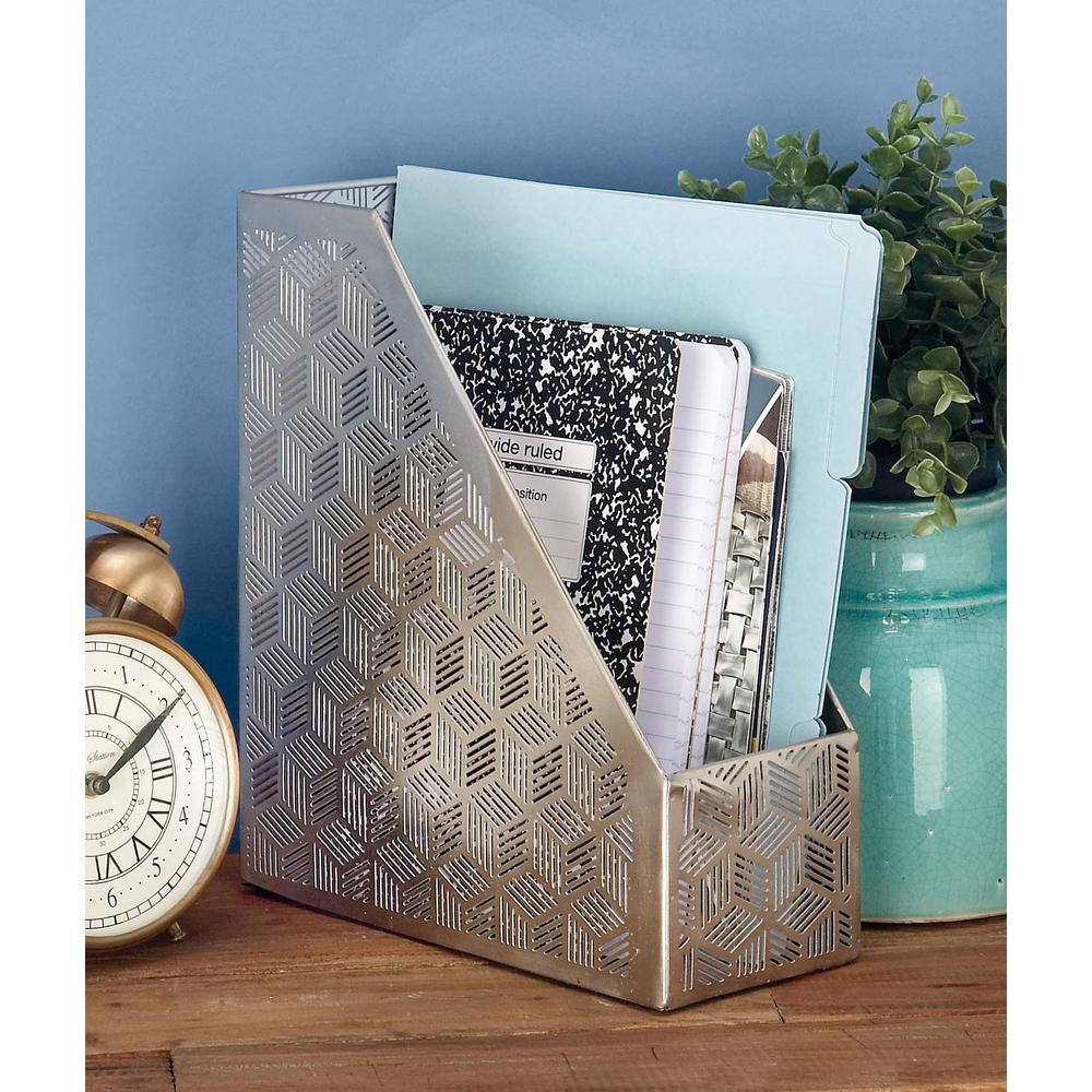 Litton Lane 12 In X 11 Decorative Silver Metal Magazine Holder Decorative Silver Metal Magazine Holder