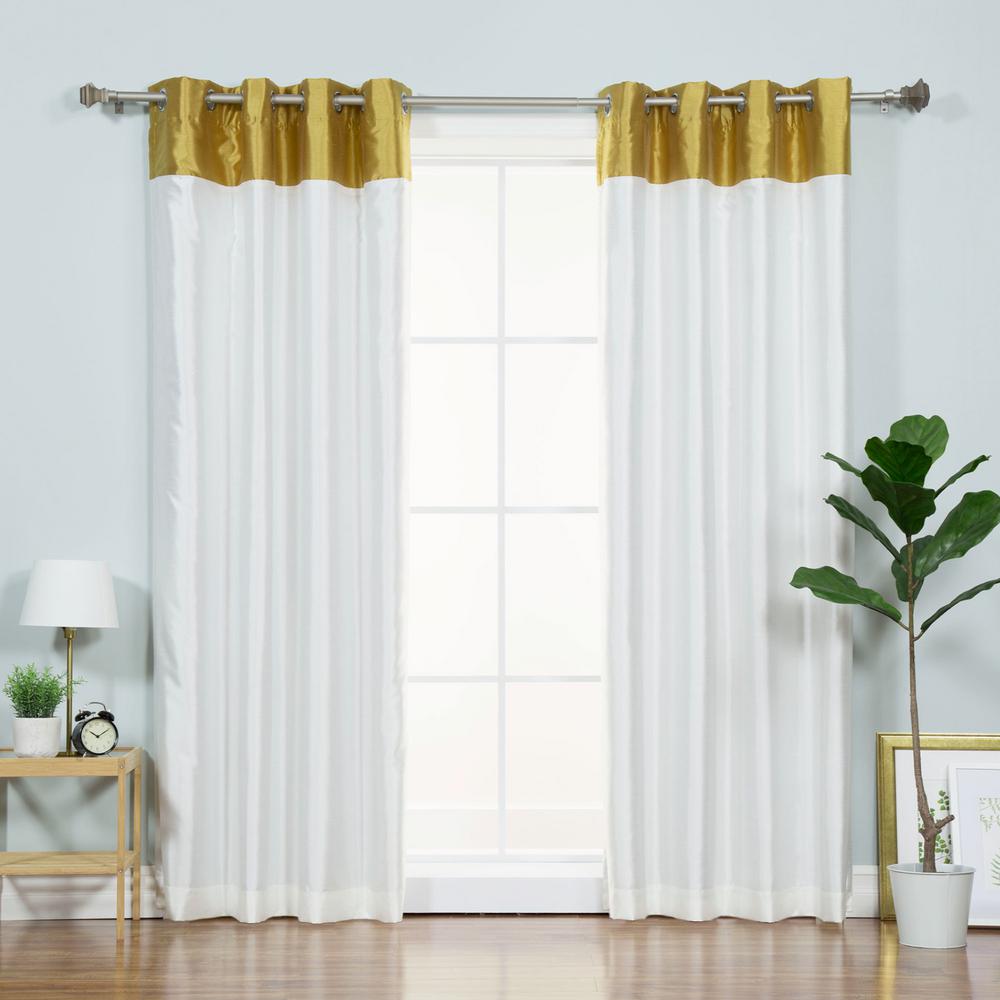 Best Home Fashion 84 In L Ivory Faux Silk Gold Top Border Blackout L Ivory Faux Silk Gold Top Border Blackout Curtain