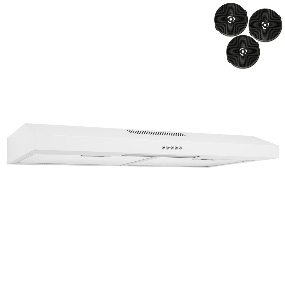 AKDY 30 in. 58 CFM Convertible Under Range Hood in White with Light and Carbon Filters