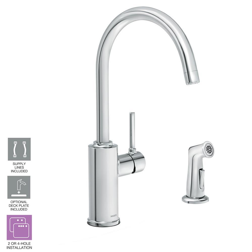 Moen Sombra Single Handle Standard Kitchen Faucet With Side Sprayer Moen Sombra Single Handle Standard Kitchen Faucet With Side Sprayer In Chrome