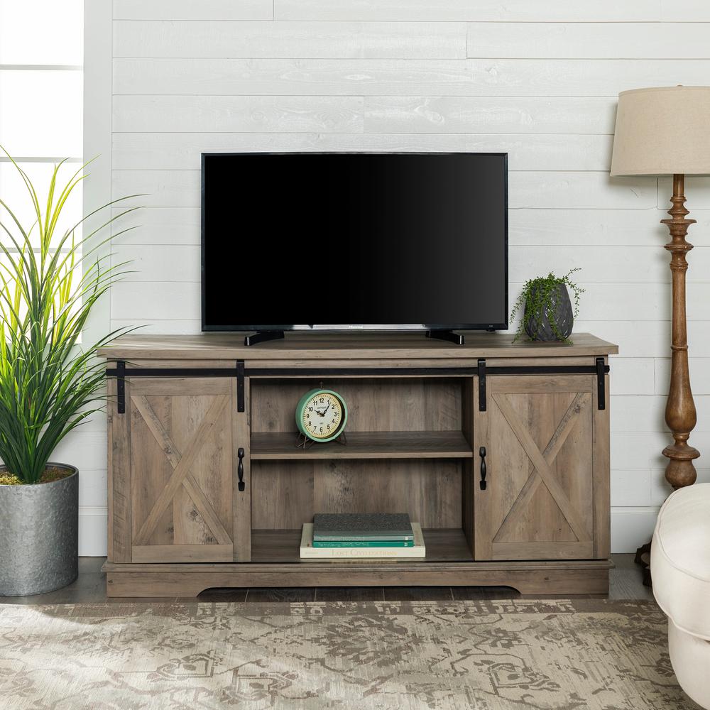 Walker Edison Furniture Company 58 In Grey Wash Sliding Barn Door 58 In Grey Wash Sliding Barn Door Console By Walker Edison Furniture Company
