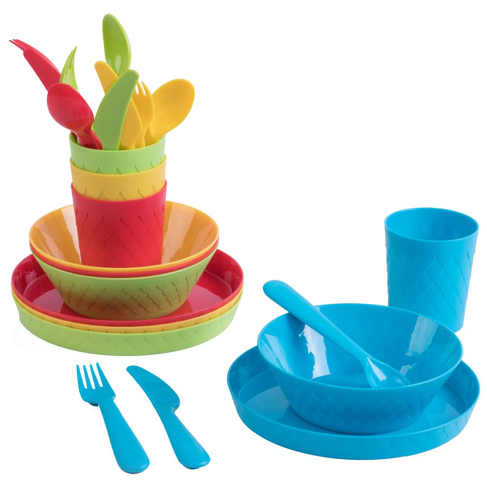 Basicwise 24 Piece Kids Dinnerware Set Plastic 4 Plates 4