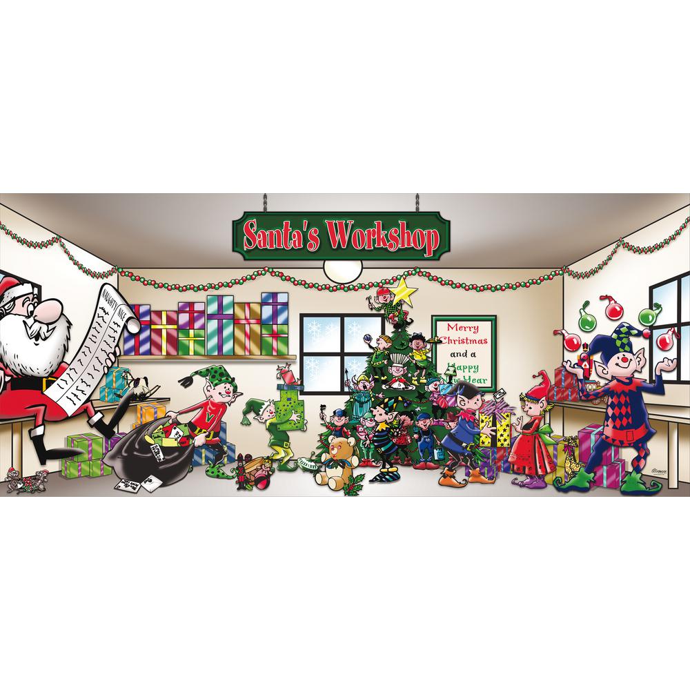 My Door Decor 7 Ft X 16 Ft Santa S Workshop Christmas Garage Door Decor Mural For Double Car Garage