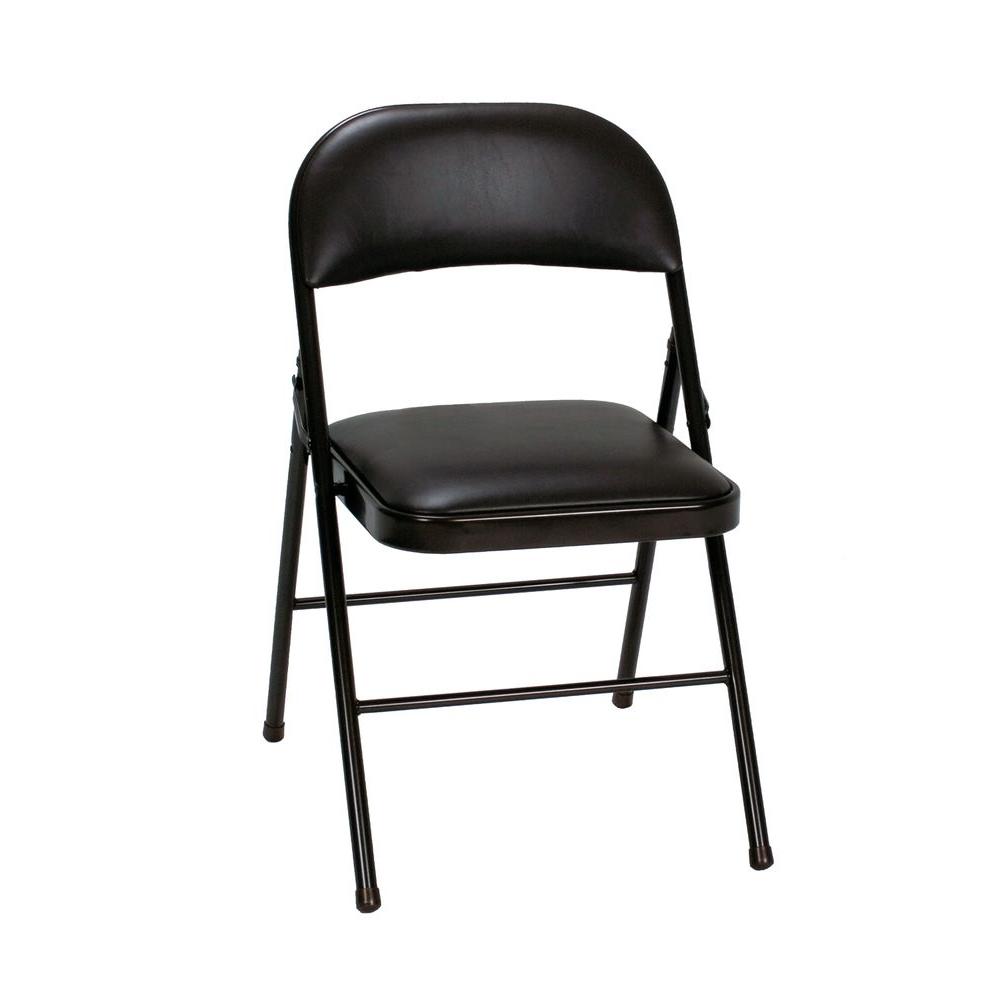 Black Vinyl Padded Seat Stackable Folding Chair Set Of 4