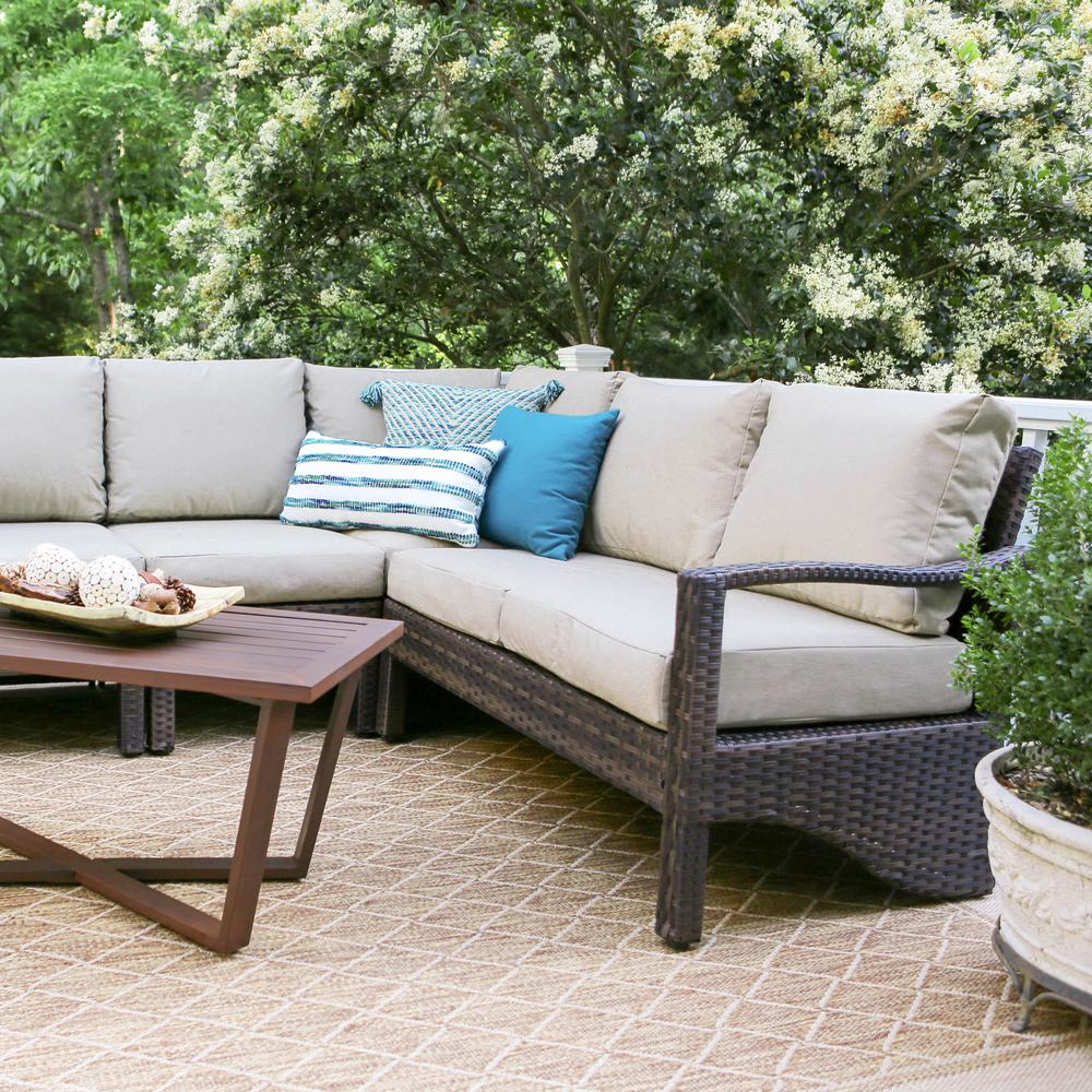 Leisure Made Augusta 5 Piece Wicker Outdoor Sectional Set With Tan Cushions 437409 Tan The Home Depot