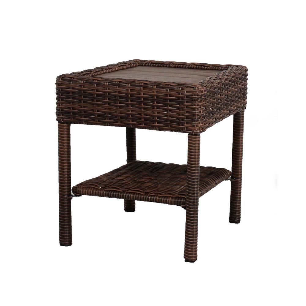 Hampton Bay Cambridge Brown Wicker Square Outdoor Side Table-65-17148B7