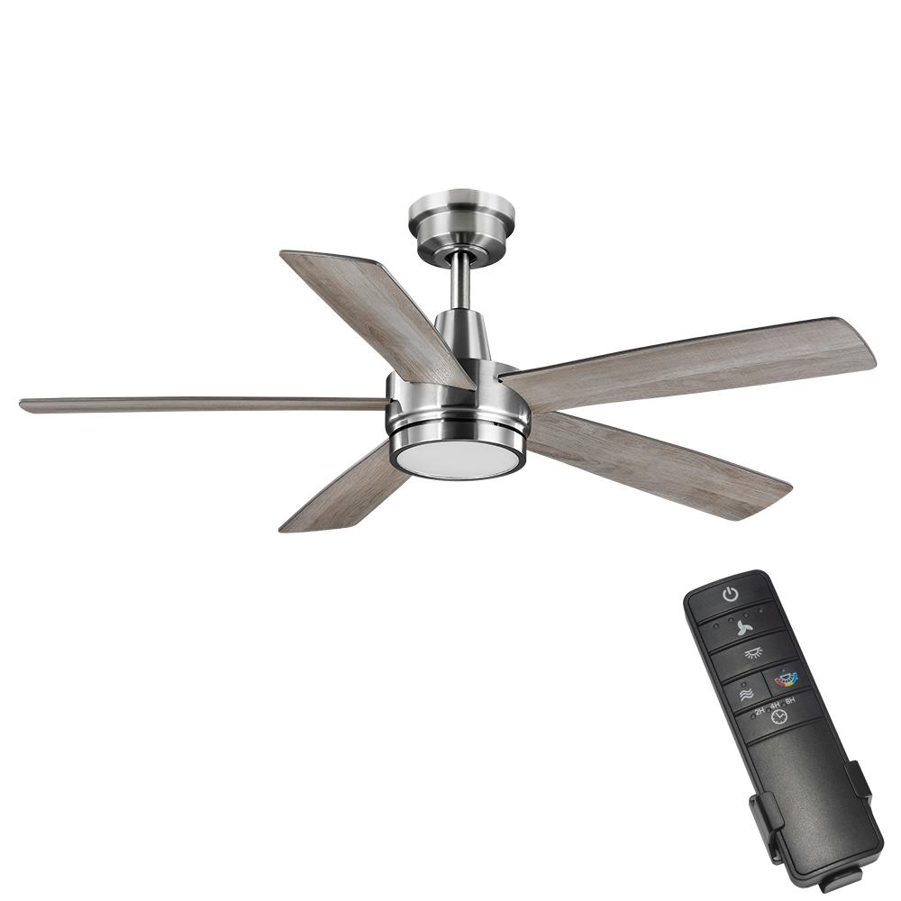 Hampton Bay Fanelee 54 in. White Color Changing Integrated LED Brushed Nickel Smart Ceiling Fan with Light Kit and Remote Control