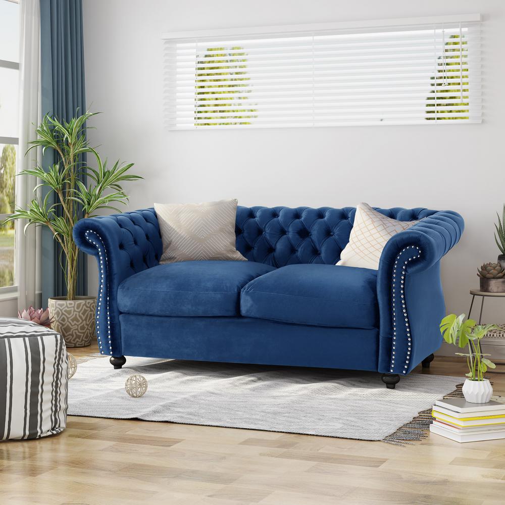 Le House Somerville Traditional Tufted Navy Blue Velvet Navy Blue Velvet