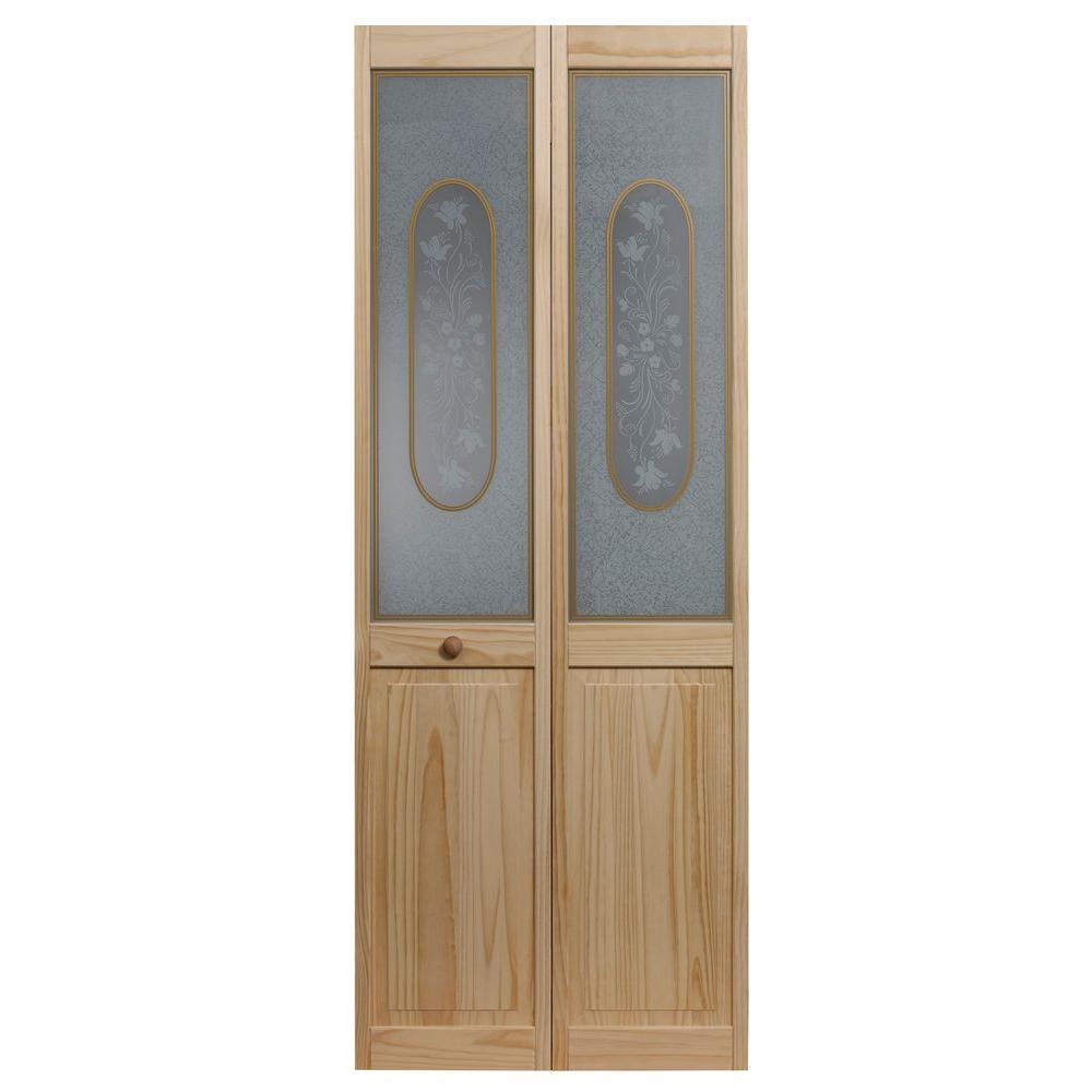 Pinecroft 24 In X 80 In Glass Over Panel Victorian 1 2 Lite Decorative Universal Reversible Interior Wood Bi Fold Door